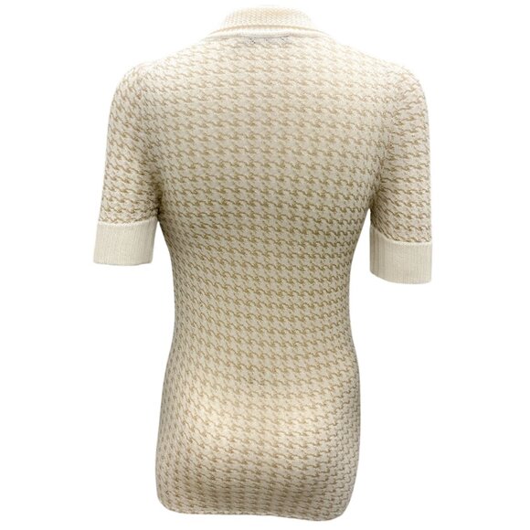 Christian Dior Cream / Gold Short Sleeved Cashmere Houndstooth Polo Sweater - Picture 3 of 6
